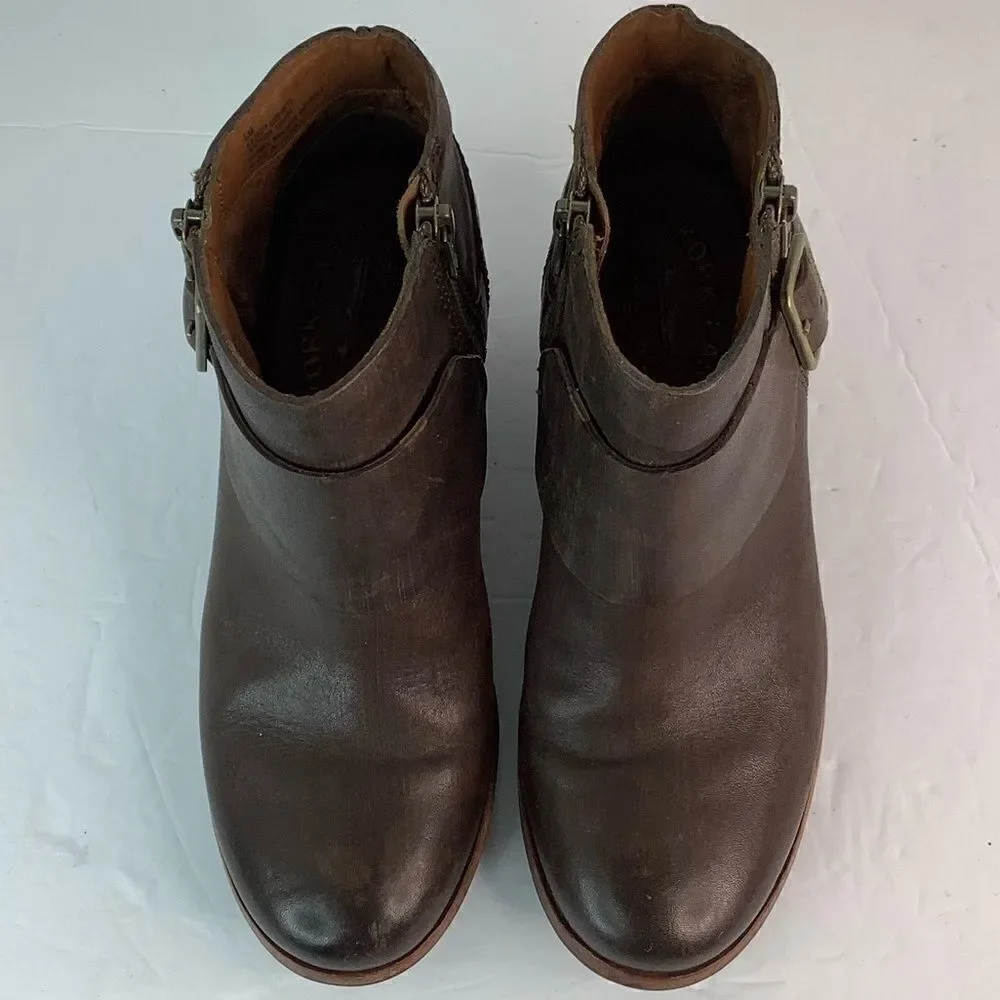 Kork-Ease Block Heel Round Toe Belted Ankle Brown Leather Ankle Booties Sz 6M